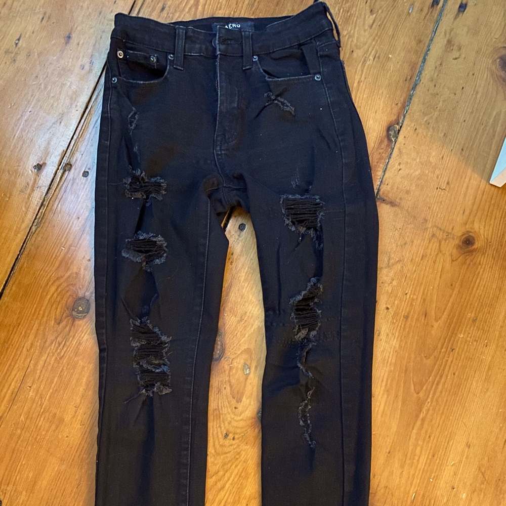 Aeropostale High Rise Black Ripped Jeans
